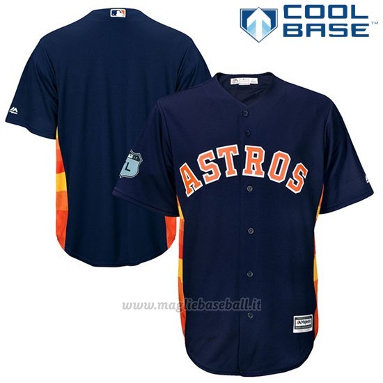 Maglia Baseball Uomo Houston Astros Blu 2017 Allenamento Primaverile Cool Base